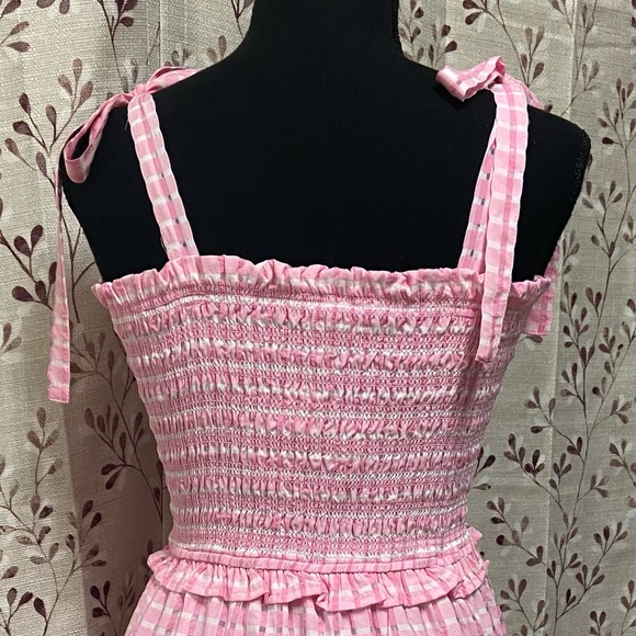 New York & Company - Gingham Smocked Tie- Shoulder Midi Dress (NWT) - Picture 3 of 6